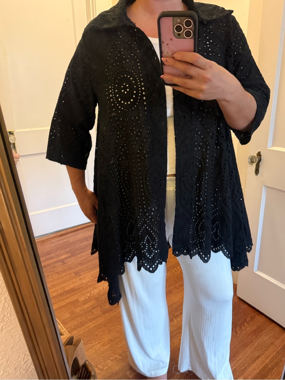 Black Cotton Eyelet Jacket Duster